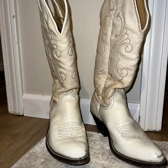 Women's Western Boots - Cream - Picture 1 of 7